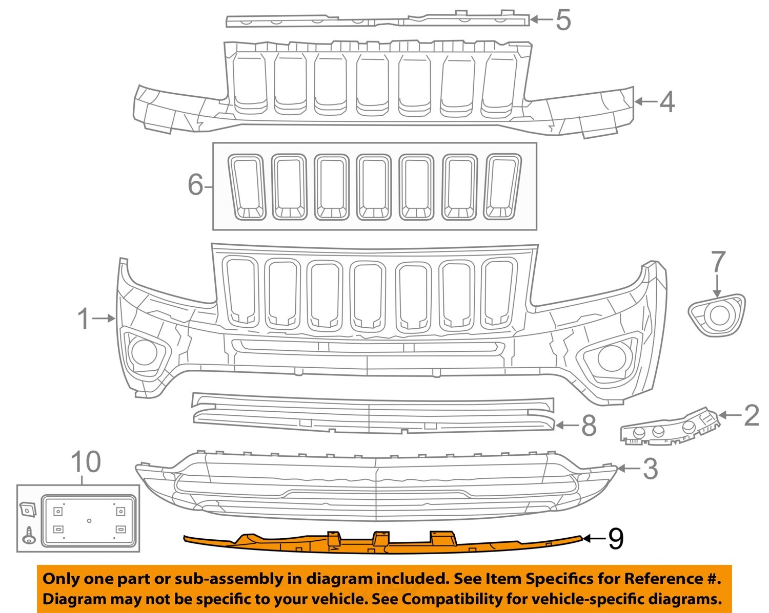 Jeep Chrysler OEM 11-16 Compass Lower Front Bumper Grille Panel 68109868AA