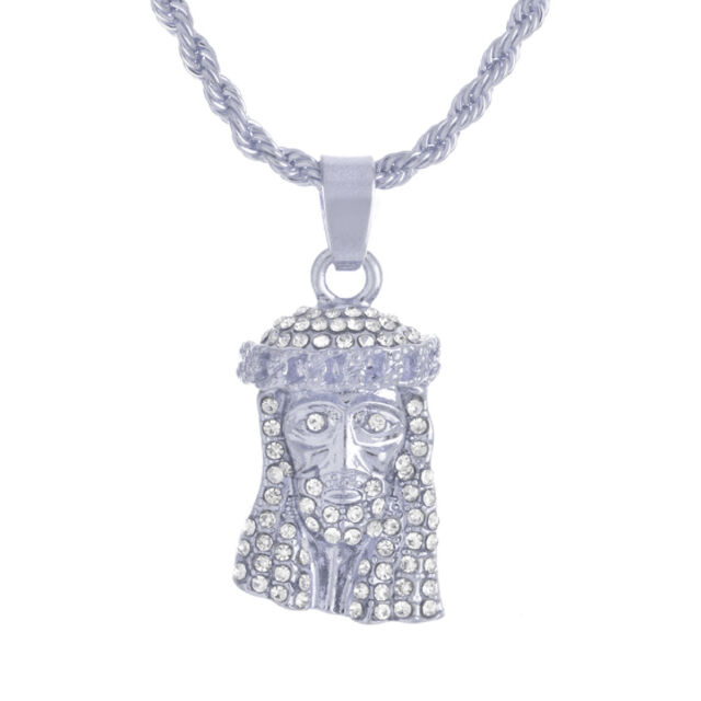Men's Hip Hop CZ Silver Plated Mini Jesus Pendant 20" Chain Necklace HC 293 S Men's Hip Hop CZ Silver Plated Mini Jesus Pendant 20" Chain Necklace HC 293 S