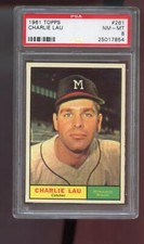 1961 Topps #261 Charlie Lau PSA 8 Graded Baseball Card MLB Milwaukee Braves