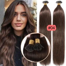 100-200 Strands I-Tip Stick Tip Real Human Remy Hair Extensions Micro Ring Bead