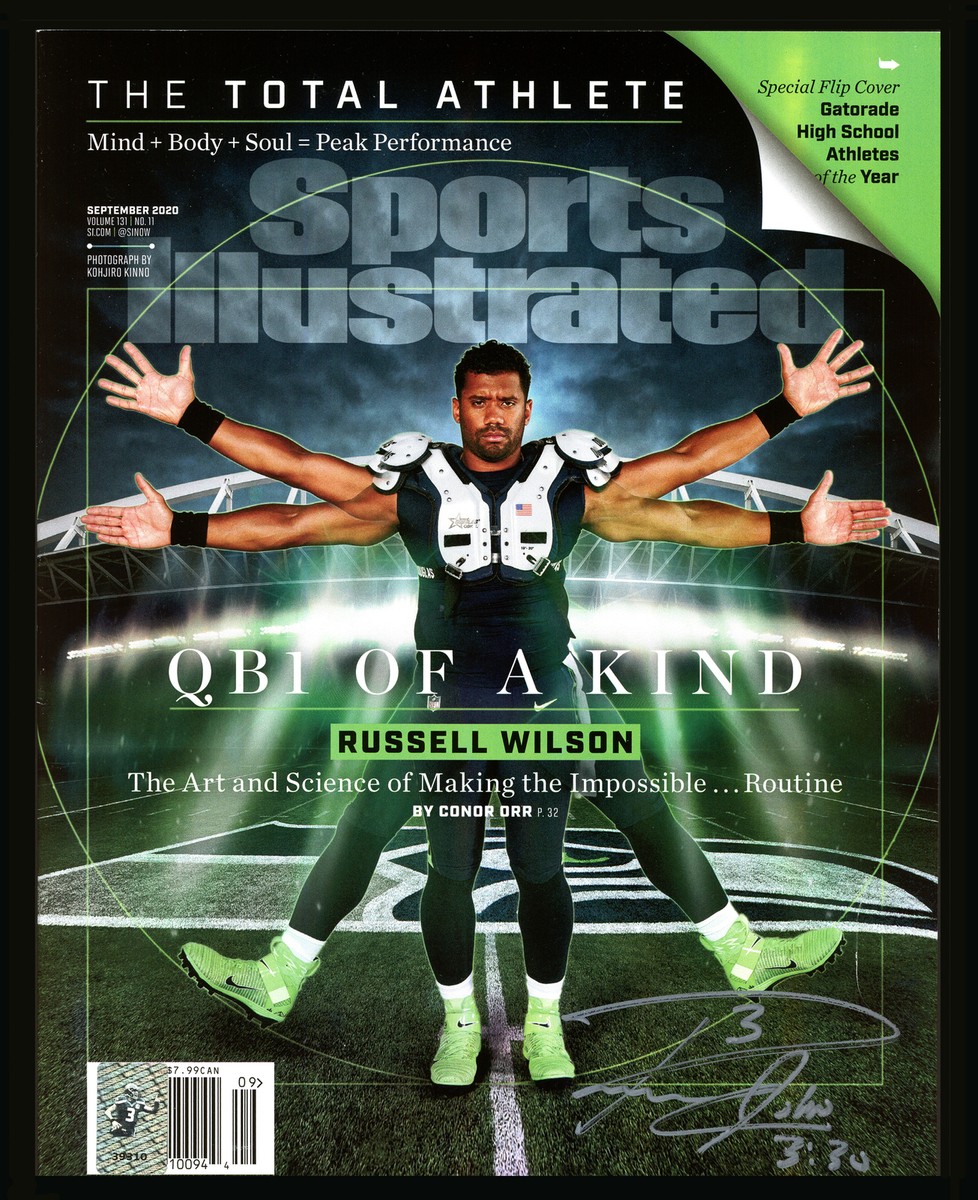 ラッセル・ウイルソン直筆サイン入り超大型写真…Russell Wilson… Russell Wilson Autographed Sports Illustrated 2020 Edition