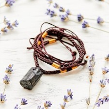 Natural Raw Tourmaline Stone Pendant Black Gemstone Charm Necklace Amulet