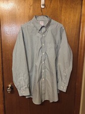 Brooks Brothers The Original Polo Mens Shirt Green/White Stripe Non Iron 15.5-34