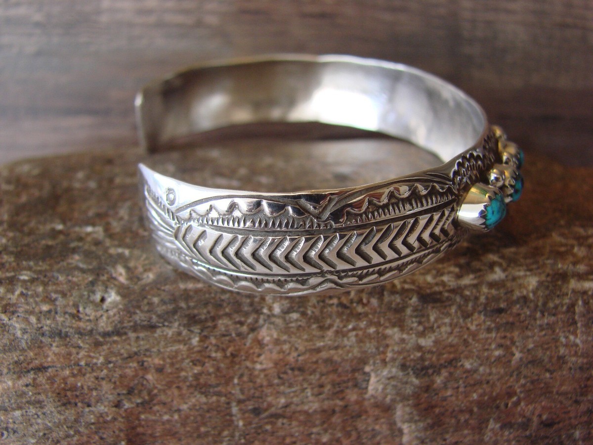 アクセサリー NAVAJO Silver Turquoise Edge Bangle Navajo Silver Cuff Bracelet -Turquoise & Topaz (65bc15