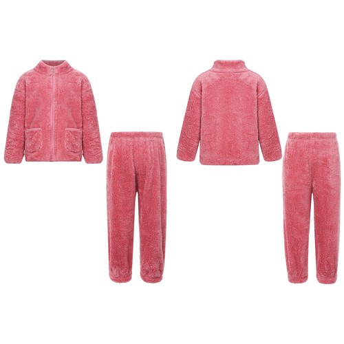 Unisex Kids Outfits Winter Set Long Sleeve Sleepwear Zipper Stand Collar Casual - Picture 23 of 53