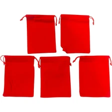 Red Drawstring Jewelry / Valubles Pouch - 5.5" x 4" - LOT of 5 Bags