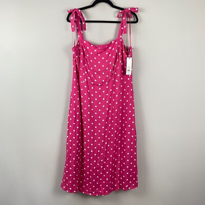 Draper James RSVP Bow Strap Midi Dress Size XXL Pink White Polka Dot Smocked
