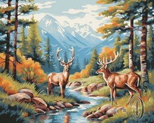 Deer in the Woods - Printed Needlepoint Canvas - Serene Forest Wildlife Scene