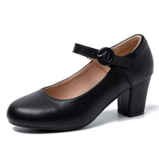 Mary Jane Women Chunky Heel Pumps Closed Toe Ankle Strap Block Heels Size 7.5 US