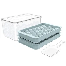 Ice Cube Tray for Freezer with Lid & Bin 0.8"x66 Round Ice Cube Mold ...