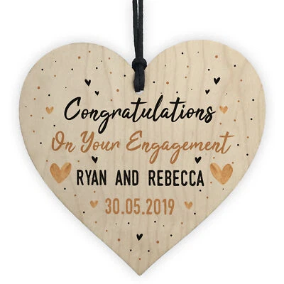 RED OCEAN Congratulations Gift Personalised Engagement Gift For Couple Wooden Heart Plaque