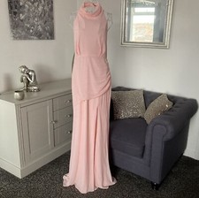 TFNC Pink Chiffon High Neck Open Tie Back High Side Split Flared Maxi Dress 16