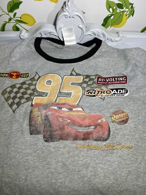 Vintage Pixar Cars Movie Lightning McQueen T Shirt With Patches
