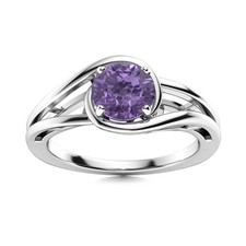 Solitaire 5MM Round Shape Amethyst Split Shank Wedding Ring 925 Sterling Silver