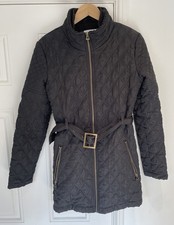 KANGOL ORIGINAL Women's Black Quilted Belted Jacket Coat UK Size 10 Warm Winter