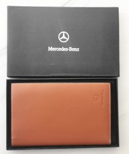 Genuine Mercedes Benz Brown Leather ID Ticket Card Holder Travel Cash Wallet NIB