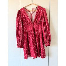 🍁Fall Sale! Reformation Red Caitie Mini Dress Deep V Pleated Cotton Sz 8 AS-IS