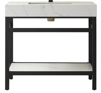 Single Sink Bath Vanity White Top and Black Structure Base SKU 702536-CTP-SMB
