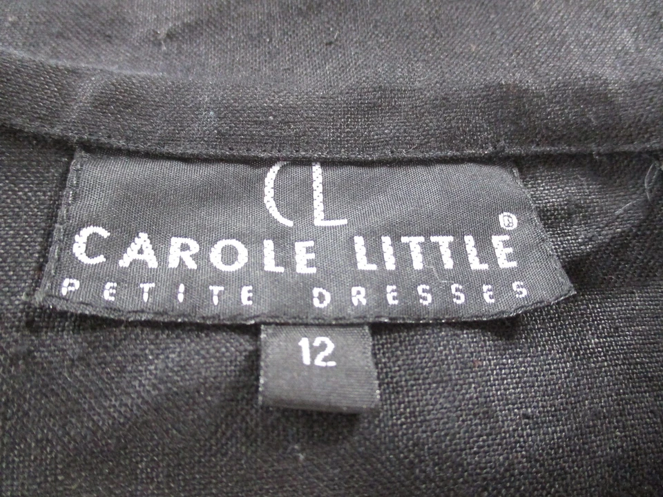 Vestido Carole Little para mujer 12 Petite negro lino doble botonadura sin mangas Foto 4 de 4