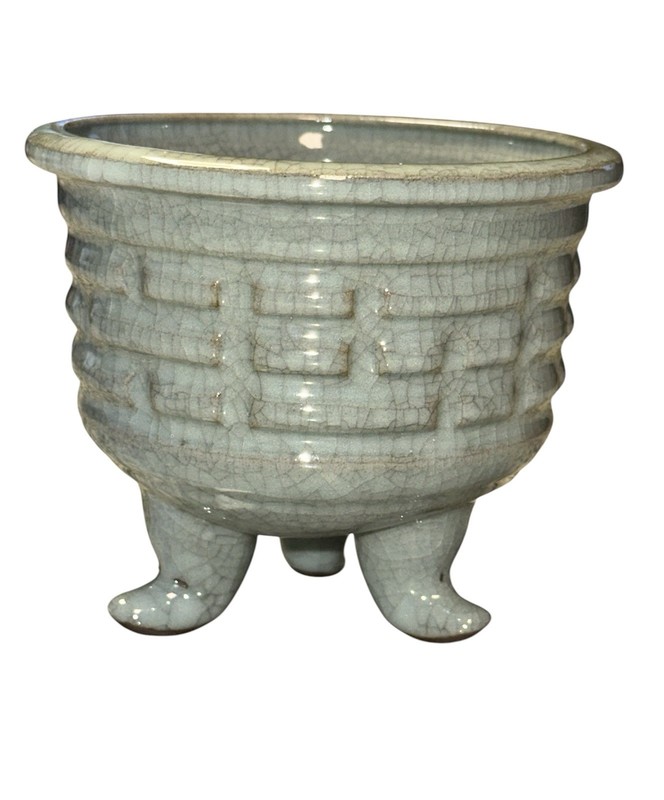 Vintage Gray Celadon Tripod Incense Burner Makers Mark On Base