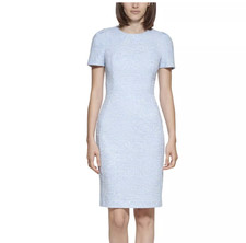 Calvin Klein Dress Tweed Icy Blue Short Sleeve Sheath Easter Office Size 14 New