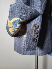 Tom James Bespoke Plaid Brown Blue Holland & Sherry Blazer Sport Coat 54 44R