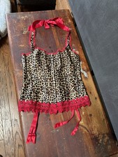 VTG 90s Fredericks Of Hollywood Cheetah & Red lace Corset & Thong Sz.38 Y2K Sexy