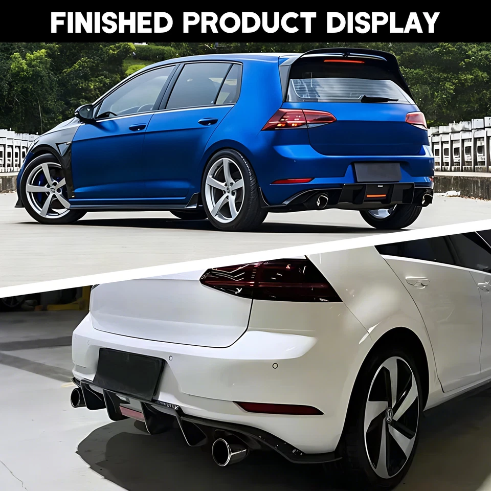 Parachoques trasero LED difusor aleta de tiburón brillo negro para 17-20 VW Golf MK7.5 todas las series Foto 3 de 4