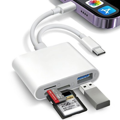 SD Card Reader for iPhone iPad, USB-C & Lightening Dual Port Memory White 