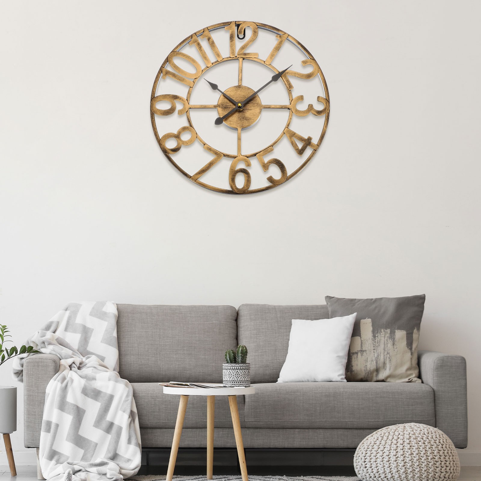 13 Inch 34cm Metal Wall Clock for Living Room Bronze Black Needle