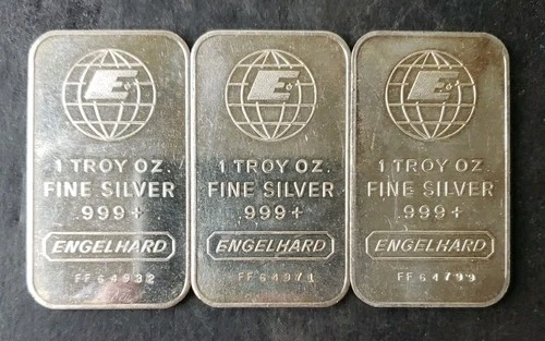 Lot of Three Engelhard 1oz Silver Bullhorn Bars