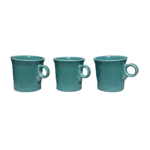 Set Of 3 Fiesta Ware Mugs Turquoise Tom And Jerry Ring Handle Coffee Cup