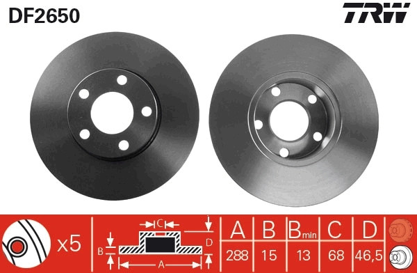 2Er Set Bremsscheiben TRW Automotive DF2650 Audi 4A0 615 301 B 4A0615301BROH-image