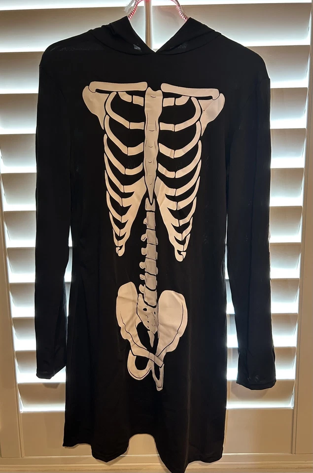 Spirit Halloween Sexy Skeleton Hooded Black Mini Dress Adult Size M/L 8-12  - Image 2 of 3