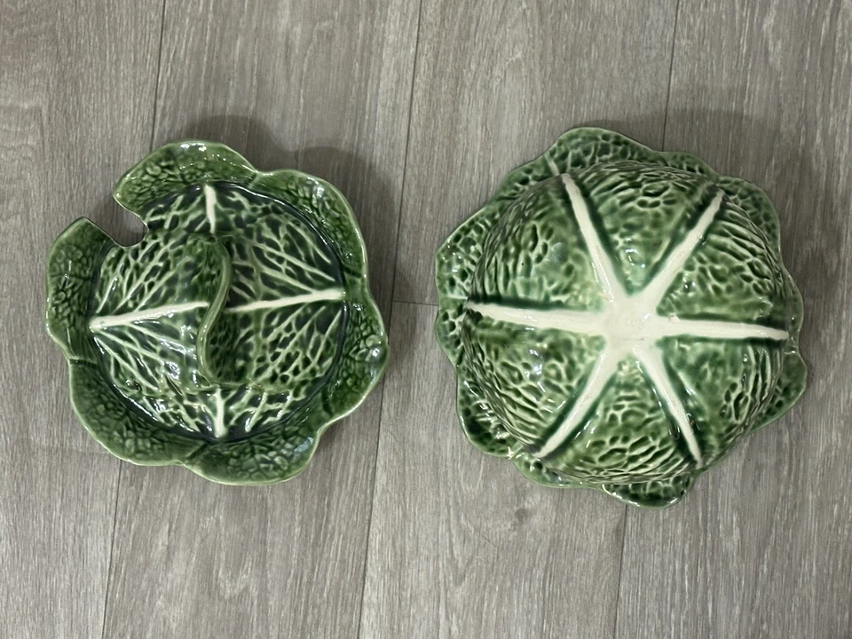 Vintage Majolica Style Portuguese Cabbage Ware Soup Tureen Marked P40B Portugal - Image 4 of 4