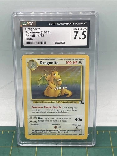 CGC 7.5 NEAR MINT Dragonite 1999 Fossil 4/62 Holo Pokemon Card
