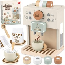 Airlab Toy Coffee Maker for Kids Wooden Kitchen Accessories Pretend Beige
