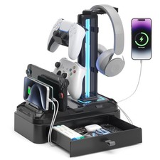 Headphone Stand with USB A Charger Ports - RGB Controller Stand with Detachab...