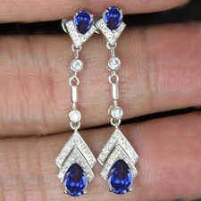14K White Gold Plated 3Ct Pear Cut Lab Created Tanzanite Drop Dangle Earrings