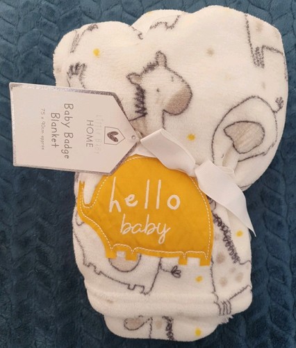 B&M Hello Baby yellow elephant Fleece Blanket zebra giraffe grey white SEE DESCP - Picture 1 of 9