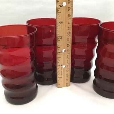 MCM Anchor Hocking Royal Ruby Red Depression Glass Wavy Flat Tumblers 9.5Oz Mint