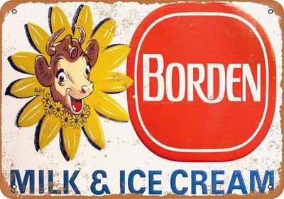 Vintage Look Borden Milk and Ice Cream Cafe Metal Sign 8'' x 12'' Tin Metal Signs