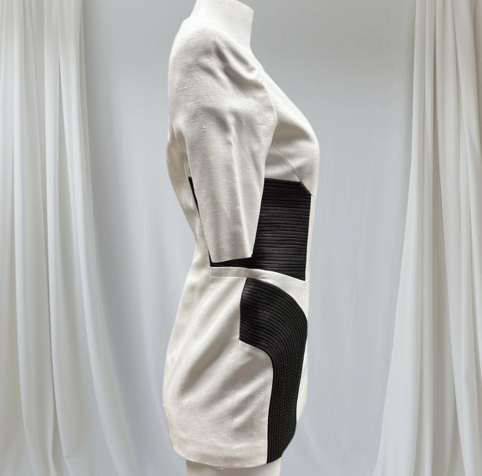 Falda y Chaqueta Gianfranco Ferre Lino Blanco Con Cuero Marrón Chocolate 38/S Foto 4 de 4