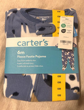 Carter's 6M Fleece Footed One Piece Footie Pajama Cow Print Zip Sleeper