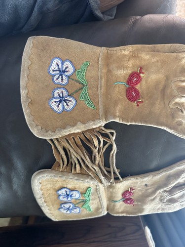 Antique Native American Beaded Gauntlet Gloves Hand Made