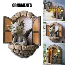 UK Garden Dragon Statue Outdoor Decor Courtyard Sculpture Window Art Resin Wall