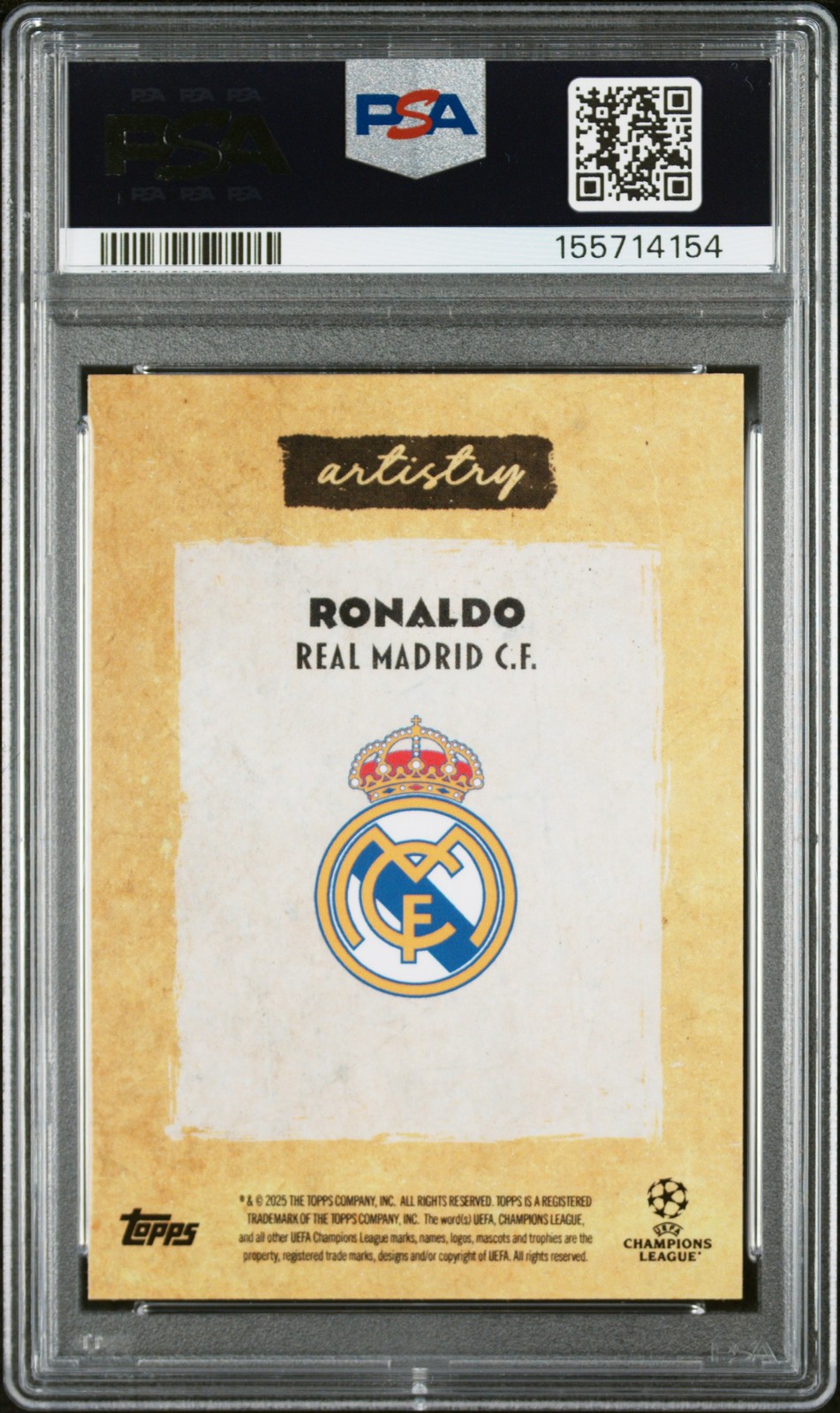 2025-2026 TOPPS DECO UEFA CLUB COMPETITIONS ARTISTRY RONALDO PSA 10 view 2