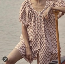 DÔEN Cotton Floral JOSETTE Traveler Dress Kaftan Medium Block Print Doen