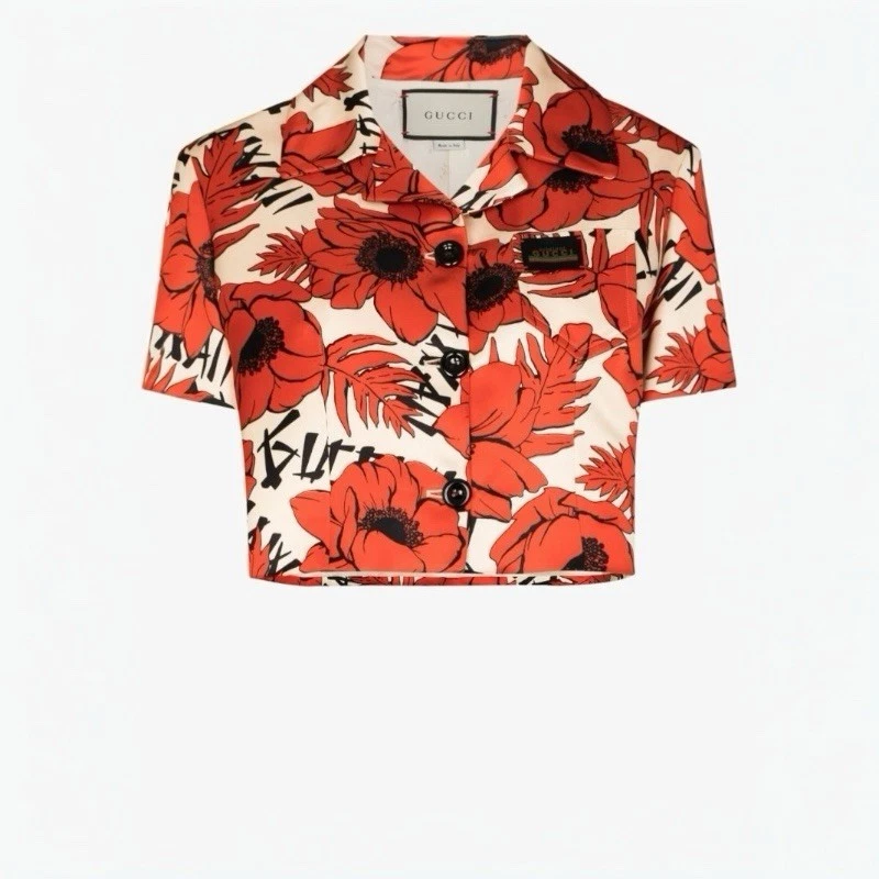 Giacca Gucci papaveri volanti stampa seta duchessa IT38 nuova con etichetta