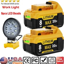 Cordless LED Work Light For Dewalt 20V MAX Lithium 8.0AH Battery DCB205 DCB206